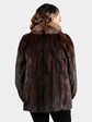 Woman's Natural Mahogany Mink Fur Jacket with Crystal Fox Tuxedo Front