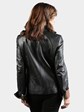 Woman's Black Leather Jacket with Brown Trim