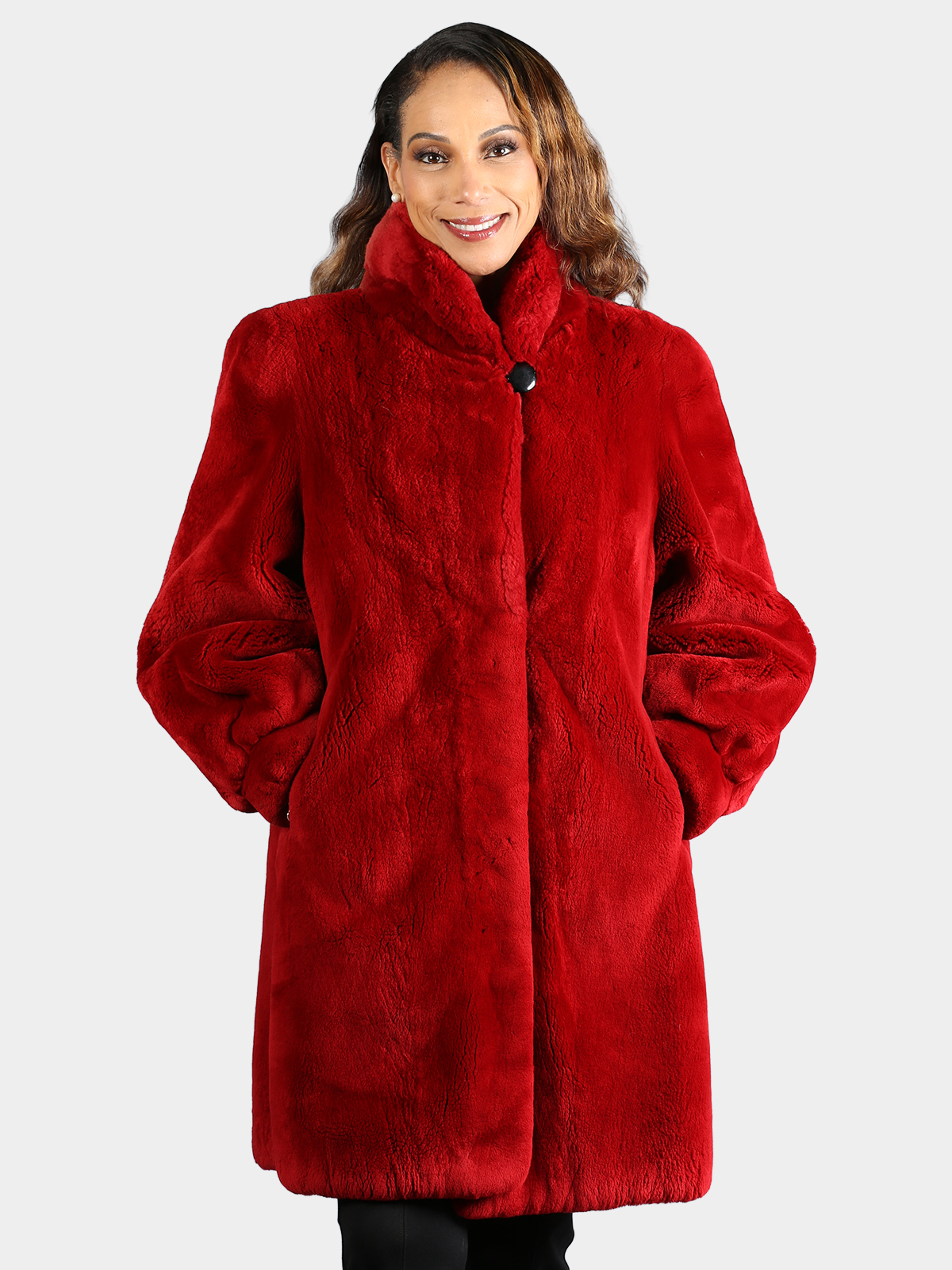 Woman's Dyed Red Sheared Beaver Fur Stroller