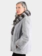 Woman's Dyed Light Grey Sheared Beaver Fur Jacket with Chinchilla Collar