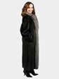 Woman's Natural Ranch Mink Fur Coat with Indigo Fox Tuxedo Front