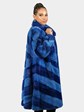 Woman's Dyed Royal Blue Two Tone Mink Fur 7/8 Coat