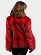 Woman's Dyed Red Female Mink Fur Jacket Reversible to Stenciled Leather