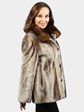 Woman's Platinum  Semi Sheared Female Mink Fur Jacket with Sable Collar (Reversible)