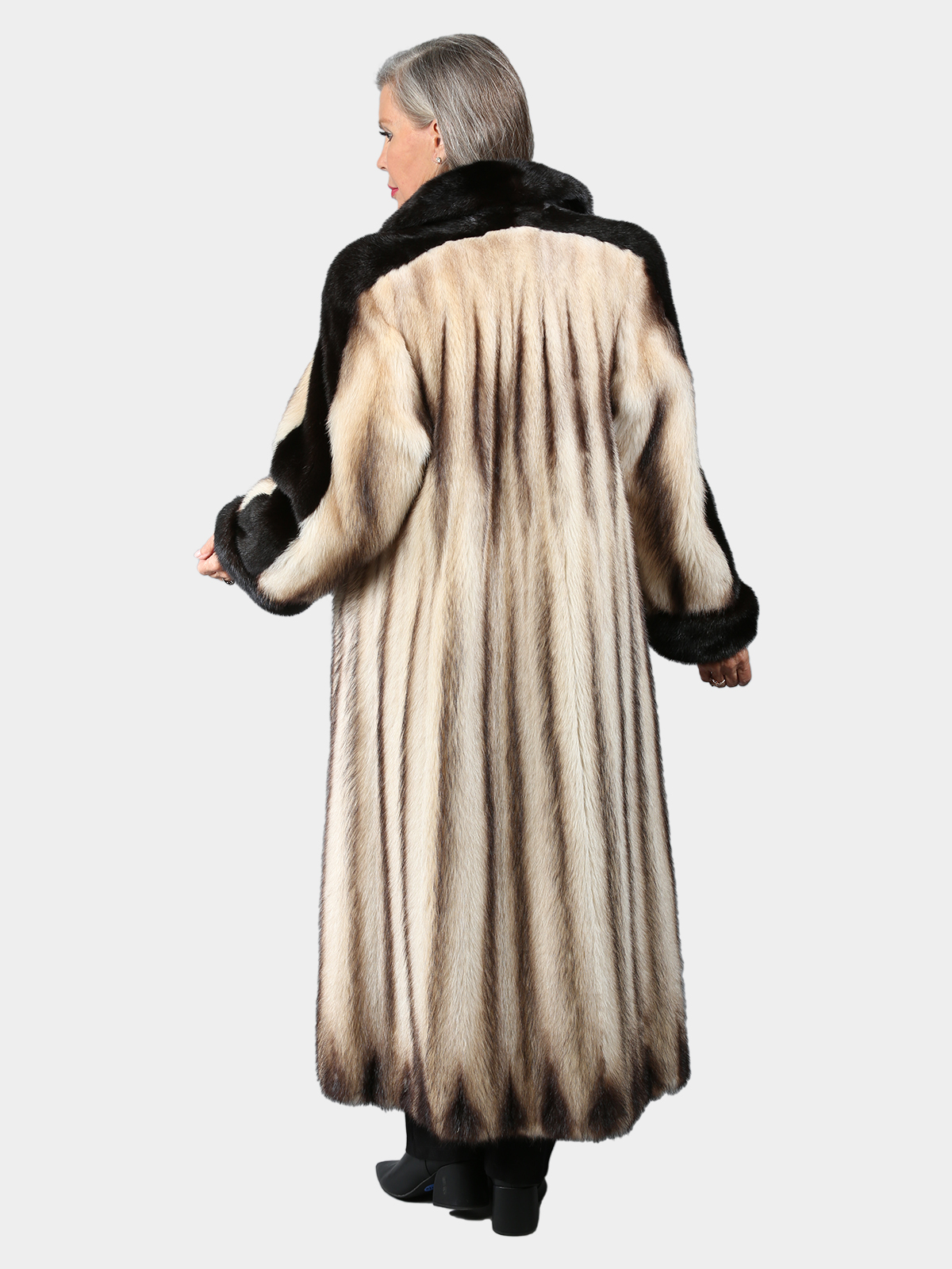 Woman's Natural Fitch Fur Coat with Mink Trim - Estate Furs