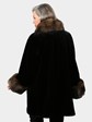 Woman's Dyed Black Sheared Mink Fur Stroller with Sable Collar and Cuffs