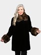 Woman's Dyed Black Sheared Mink Fur Stroller with Sable Collar and Cuffs