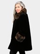 Woman's Dyed Black Sheared Mink Fur Stroller with Sable Collar and Cuffs