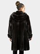 Woman's Natural Deepest Mahogany Female Mink Fur 3/4 Coat with Hood