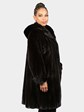 Woman's Natural Deepest Mahogany Female Mink Fur 3/4 Coat with Hood