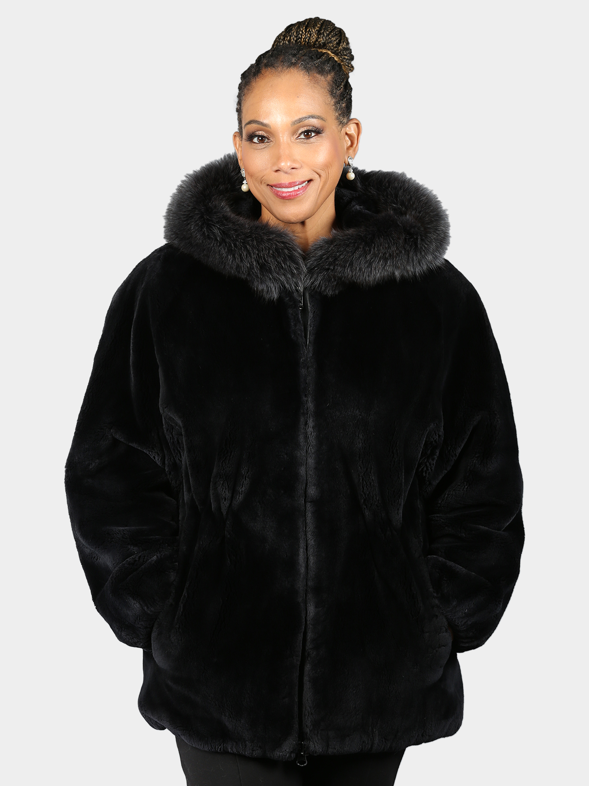 Woman's Dyed Deep Navy Sheared Beaver Fur Parka