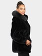 Woman's Dyed Deep Navy Sheared Beaver Fur Parka