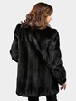 Woman's Natural Ranch Mink Fur Jacket with Indigo Fox Tuxedo Front