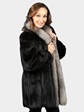 Woman's Natural Ranch Mink Fur Jacket with Indigo Fox Tuxedo Front