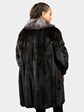 Woman's Natural Ranch Mink Fur 7/8 Coat with Indigo Fox Tuxedo and Headband