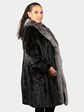 Woman's Natural Ranch Mink Fur 7/8 Coat with Indigo Fox Tuxedo and Headband