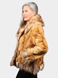 Woman's Dyed Whiskey Sheared Sculptured Mink Jacket with Fox Trim