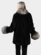 Woman's Dyed Black Sheared Beaver Fur Jacket with Silver Fox Collar and Cuffs