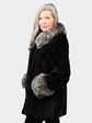 Woman's Dyed Black Sheared Beaver Fur Jacket with Silver Fox Collar and Cuffs