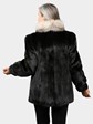 Woman's Natural Ranch Mink Jacket with Indigo Fox Tuxedo Front