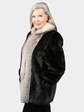 Woman's Natural Ranch Mink Jacket with Indigo Fox Tuxedo Front