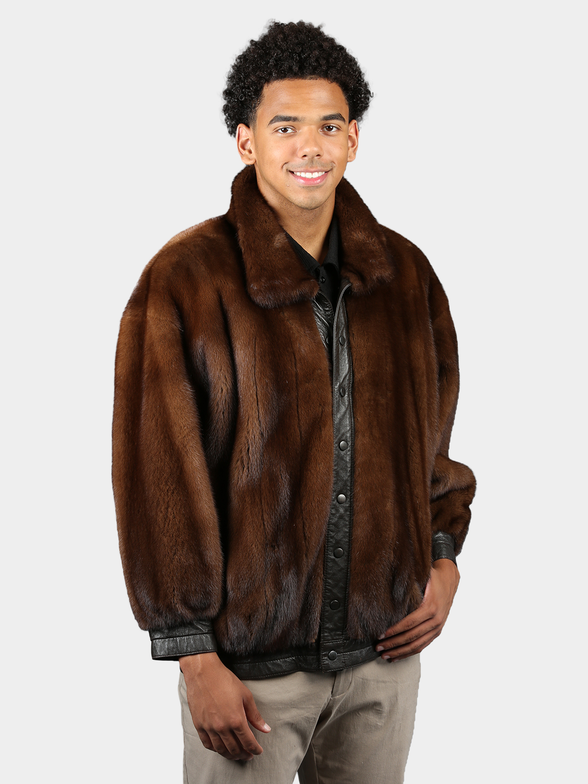 Man's Natural Demi Buff Mink Fur Jacket Reversing to Leather