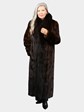 Woman's Natural Mahogany Mink Fur Coat with Dyed to Match Fox Tuxedo