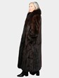 Woman's Natural Mahogany Mink Fur Coat with Dyed to Match Fox Tuxedo