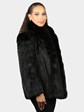 Woman's Natural Ranch Cord Cut Mink Fur Jacket with Fox Tuxedo