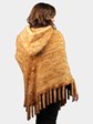 Woman's Natural Whiskey Knit Mink Fur Poncho with Hood Matching Neck Scarf and Purse