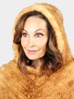 Woman's Natural Whiskey Knit Mink Fur Poncho with Hood Matching Neck Scarf and Purse