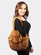 Woman's Natural Whiskey Knit Mink Fur Poncho with Hood Matching Neck Scarf and Purse