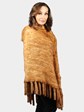 Woman's Natural Whiskey Knit Mink Fur Poncho with Hood Matching Neck Scarf and Purse