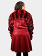 Woman's Dyed Vintage Red Shearling Lamb Coat with Dyed to Match Chinchilla Fur Trim