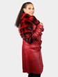 Woman's Dyed Vintage Red Shearling Lamb Coat with Dyed to Match Chinchilla Fur Trim