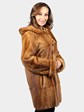 Woman's Natural Whiskey Mink Fur Stroller with Hood Reversible to Rain Taffeta