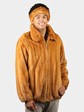 Man's Natural Whiskey Female Mink Fur Jacket with Headband