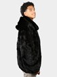 Man's Natural Ranch Sculptured Mink Fur Jacket with Detachable Hood