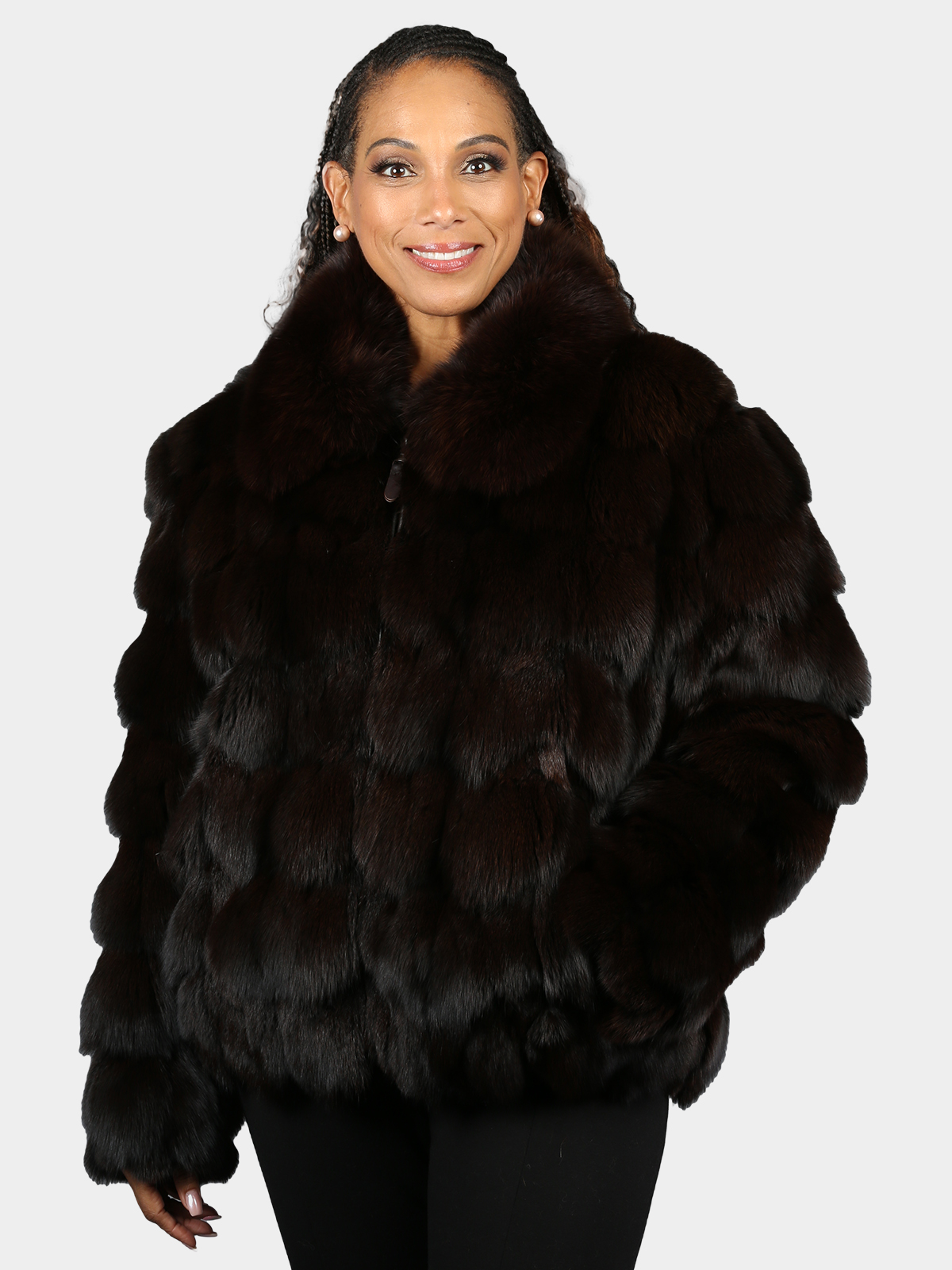 Woman's Plus Size Dyed Dark Brown Fox Fur Jacket