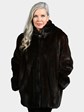 Woman's Dark Mahogany Female Mink Fur Jacket with Detachable Hood