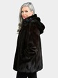 Woman's Dark Mahogany Female Mink Fur Jacket with Detachable Hood