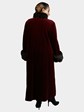 Woman's Dyed Merlot Red Sheared Mink Coat with Collar and Cuffs