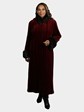 Woman's Dyed Merlot Red Sheared Mink Coat with Collar and Cuffs