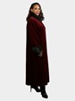 Woman's Dyed Merlot Red Sheared Mink Coat with Collar and Cuffs