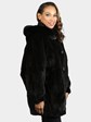 Woman's Deep Brown Sheared Mink Fur Jacket with Detachable Fox Trimmed Hood