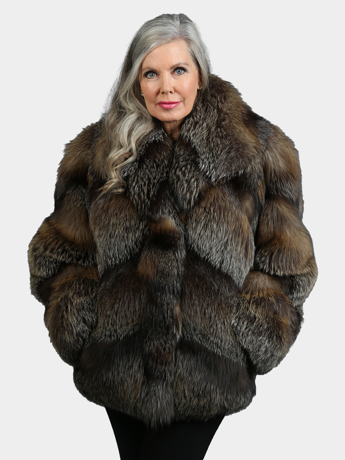 Woman's Natural Cross Fox Fur Jacket