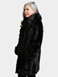 Woman's Natural Ranch Sculptured Mink Fur Stroller with Black Fox Collar and Cuffs (Includes Black Knit Rex Rabbit Hat)