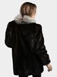 Woman's Natural Dark Mahogany Mink Fur Jacket with Indigo Fox Tuxedo Front