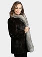 Woman's Natural Dark Mahogany Mink Fur Jacket with Indigo Fox Tuxedo Front