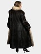 Woman's Natural Mahogany Mink Fur Coat with Crystal Fox Tuxedo Front